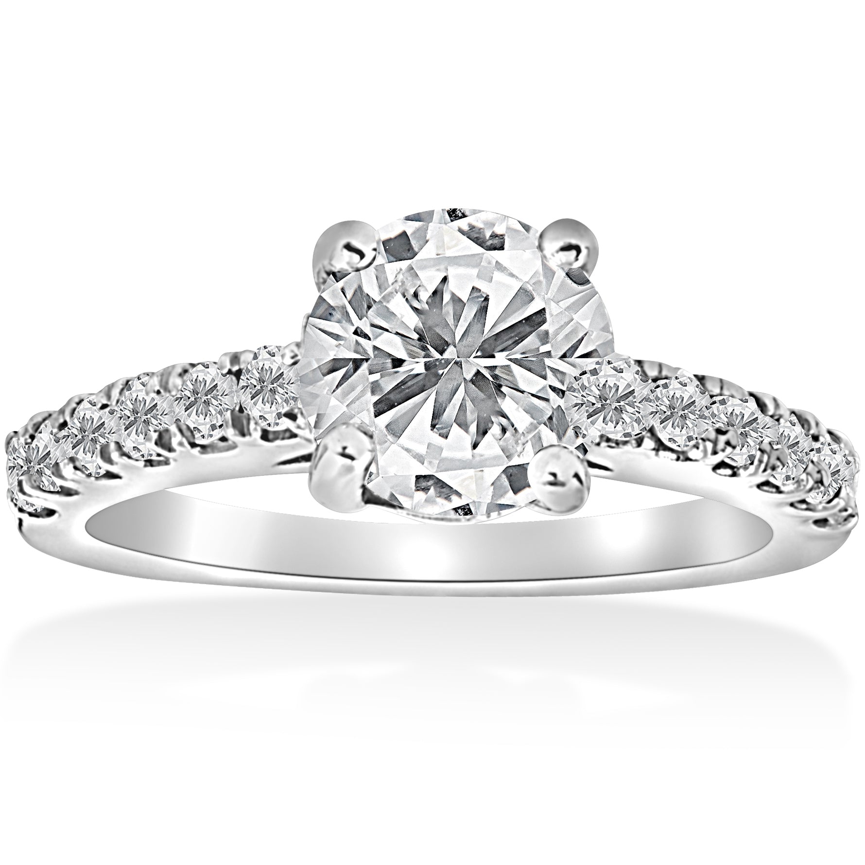 1 1/2 ct Diamond Solitaire With Accents Round Engagement Ring 14k White Gold
