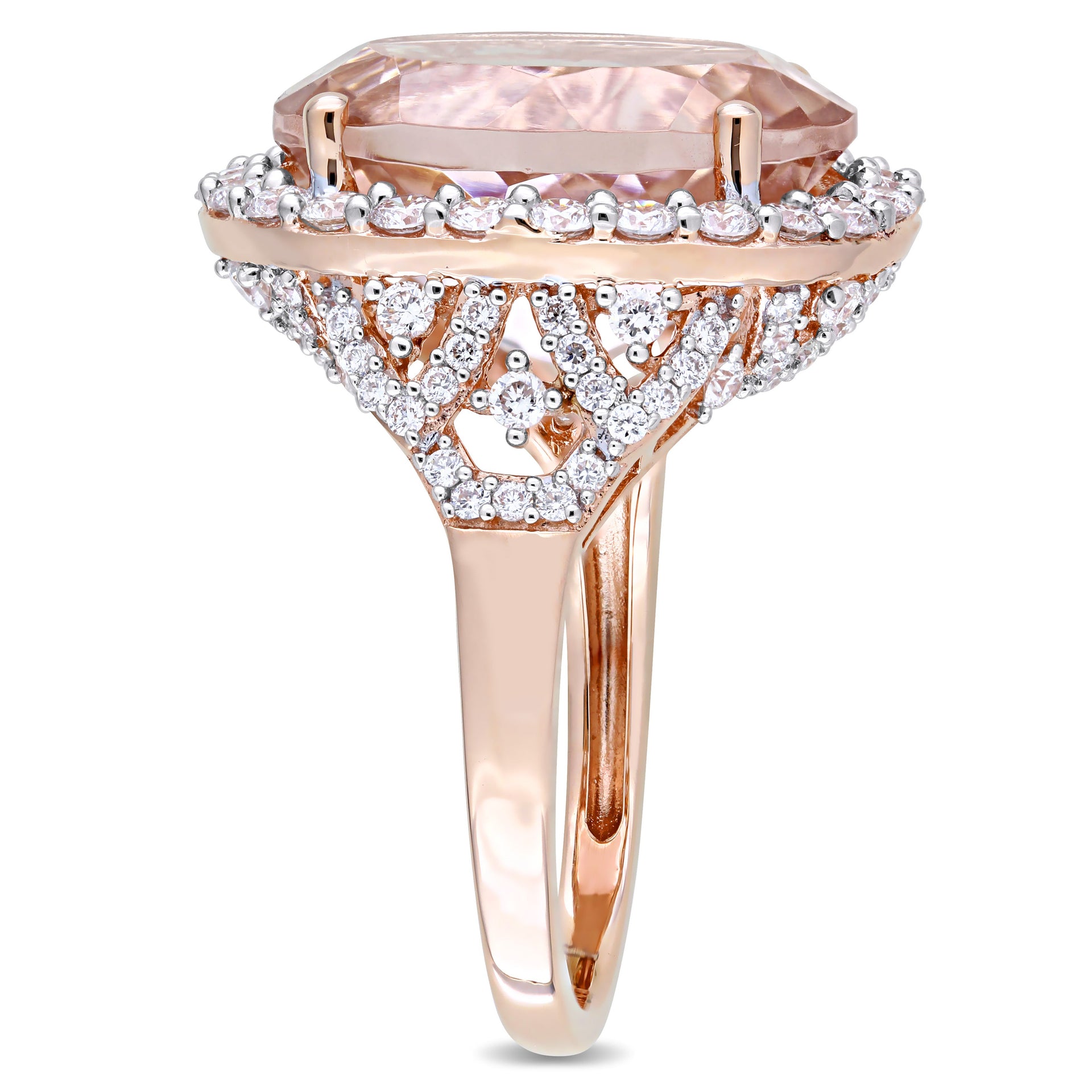 Mimi & Max Oval-cut Morganite 1 2/5ct TW Diamond Halo Cocktail Ring 14k Rose Gold