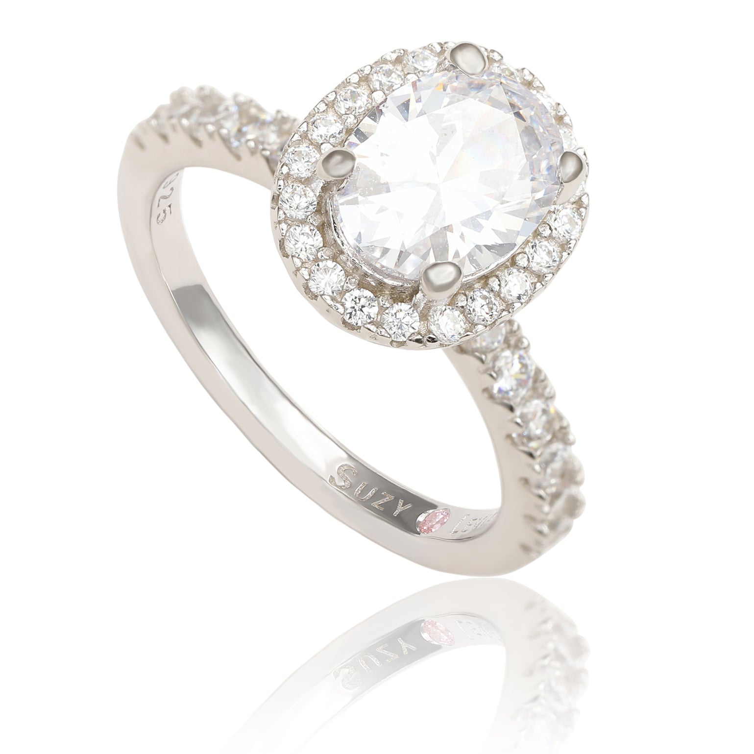 Suzy Levian Sterling Silver Oval White Cubic Zirconia Halo Ring