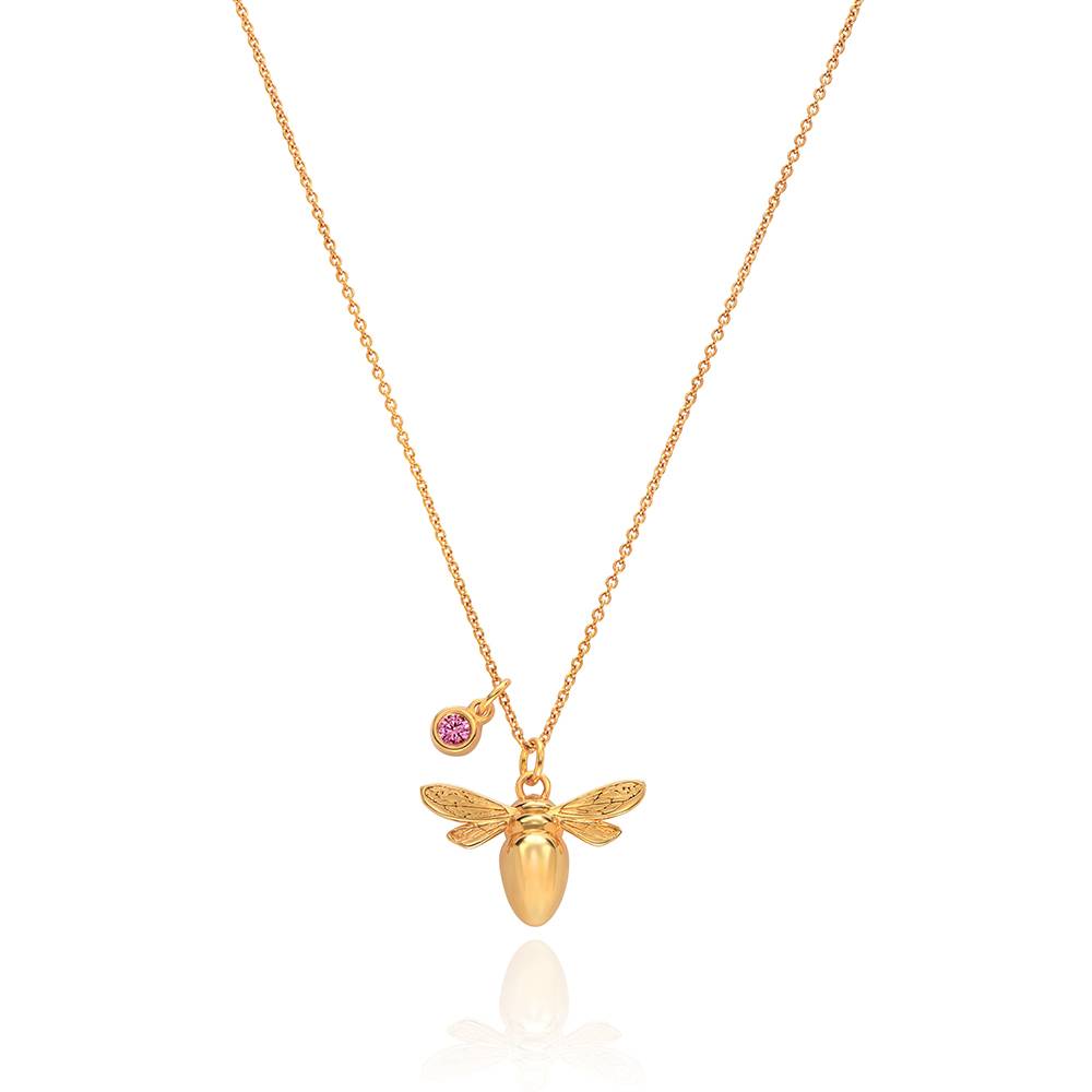 Bee Pink Breast Cancer Awareness Necklace with Pink CZ in Gold Plating