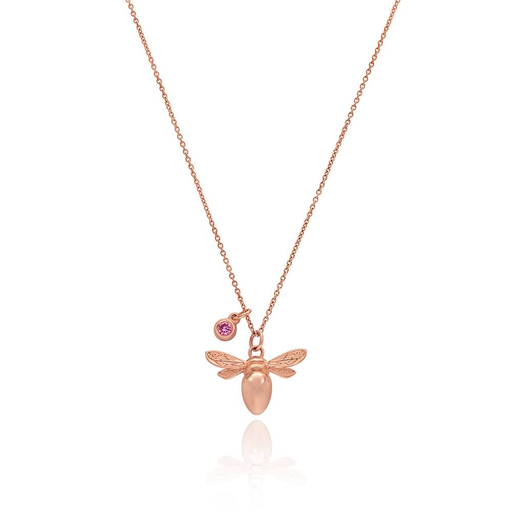 Bee Pink Breast Cancer Awareness Necklace with Pink CZ in Rose Gold Plating