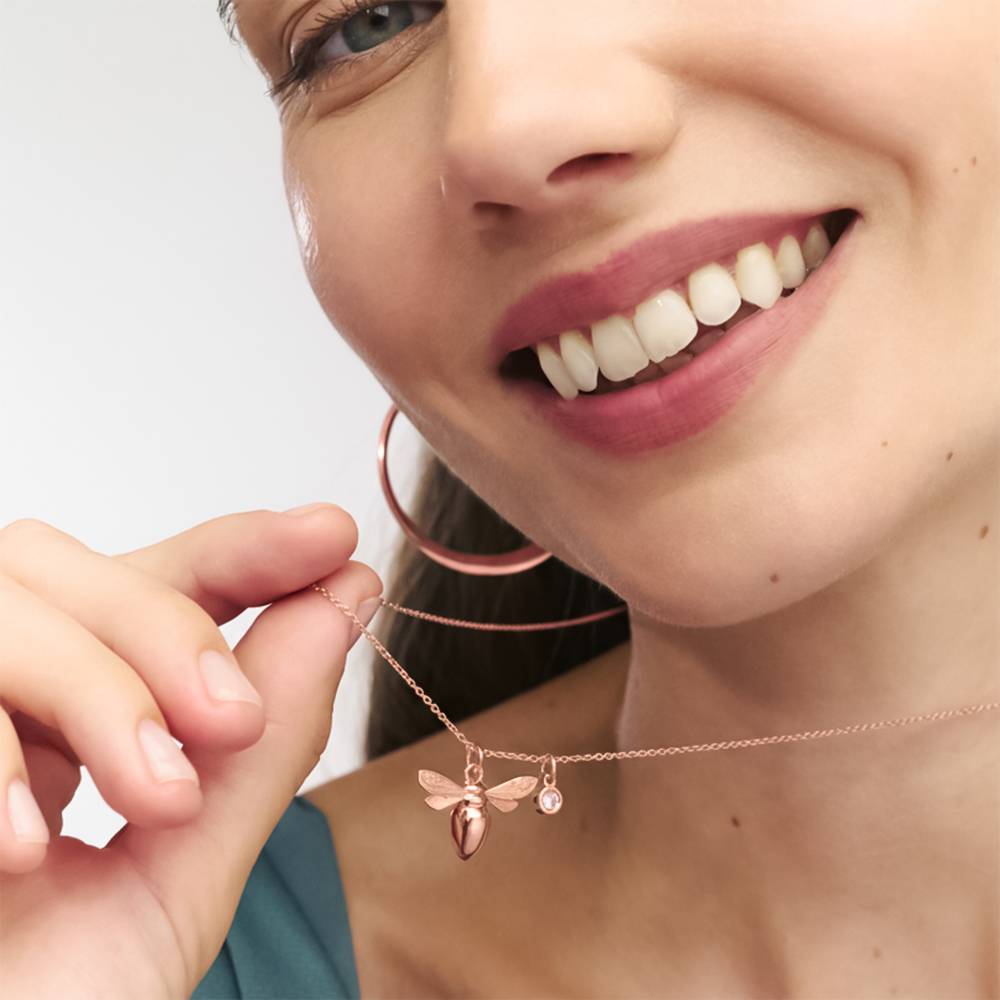 Bee Pink Breast Cancer Awareness Necklace with Pink CZ in Rose Gold Plating
