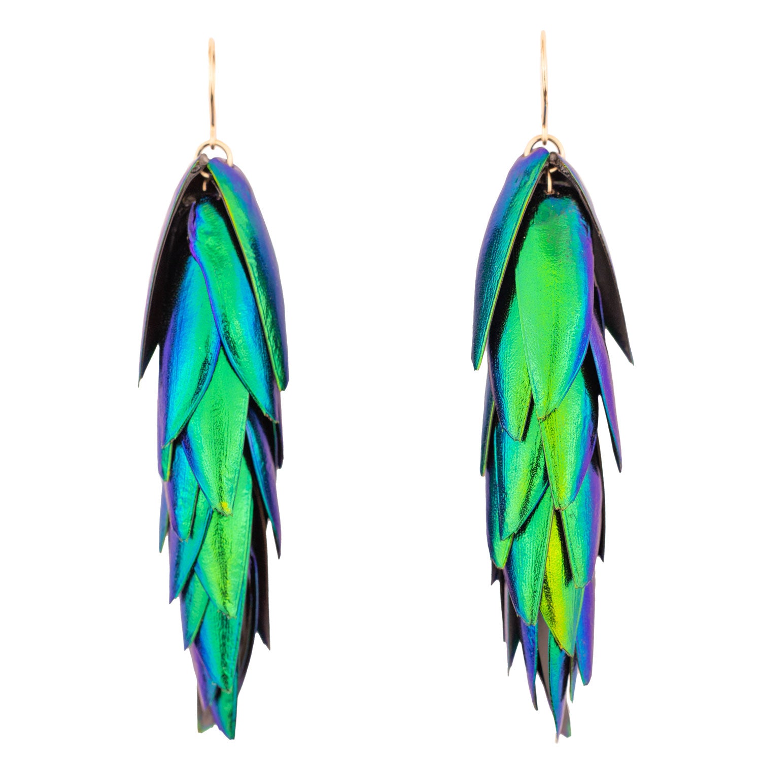 Beetle Wings Earrings Recycled Metallic Green Wing Gold Ear Wires