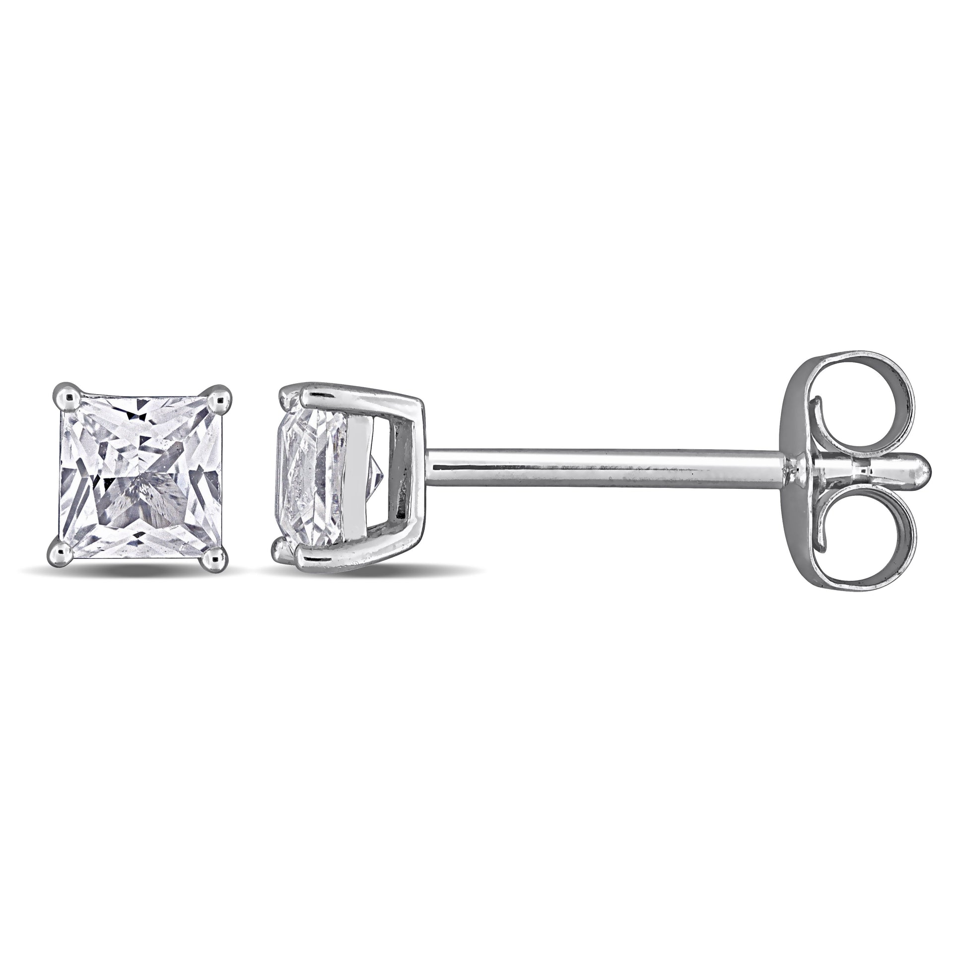 Square Cut Created White Sapphire Stud Earrings in 10k White Gold