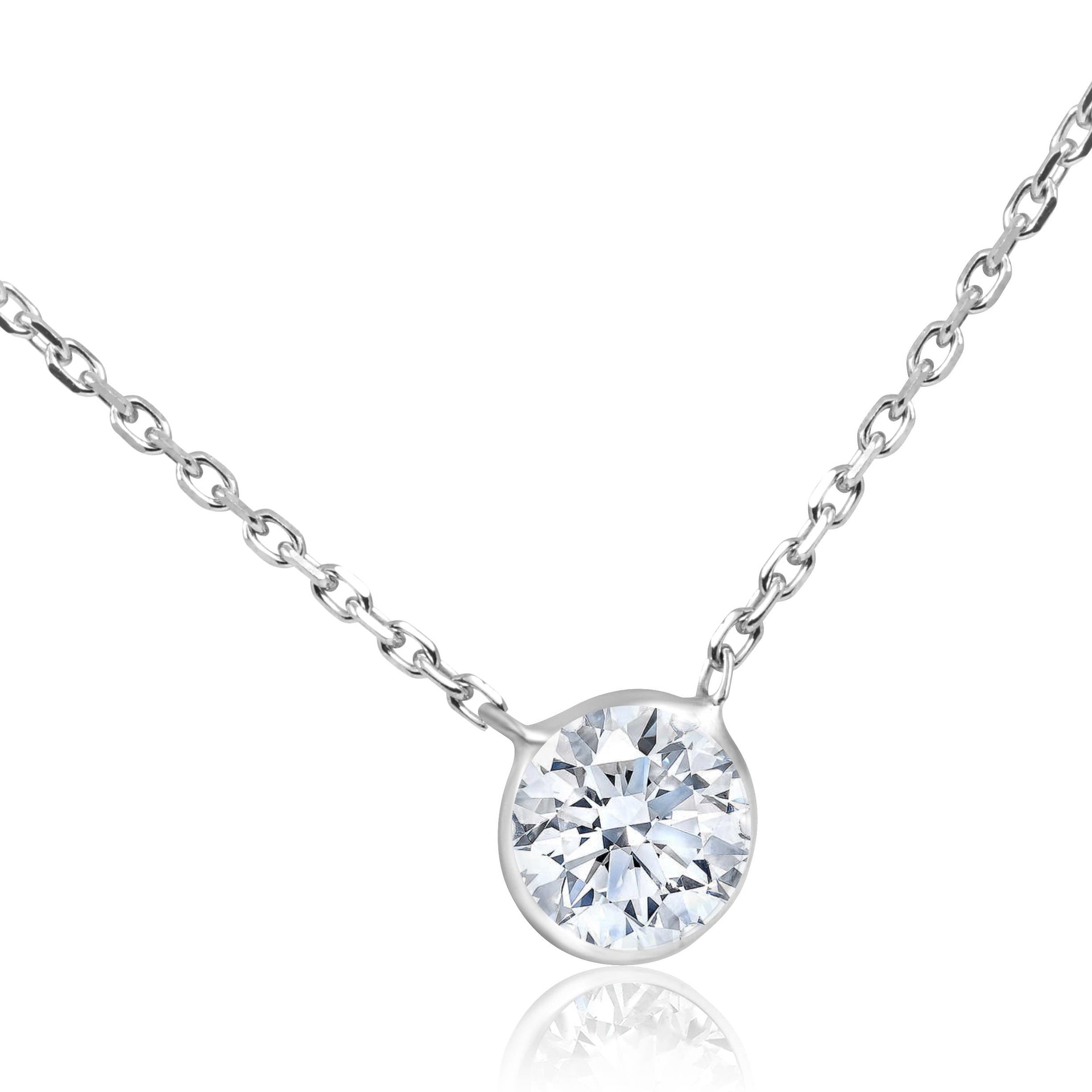 1 1/4 CT Diamond Solitaire Bezel Pendant 14k White Gold 18'