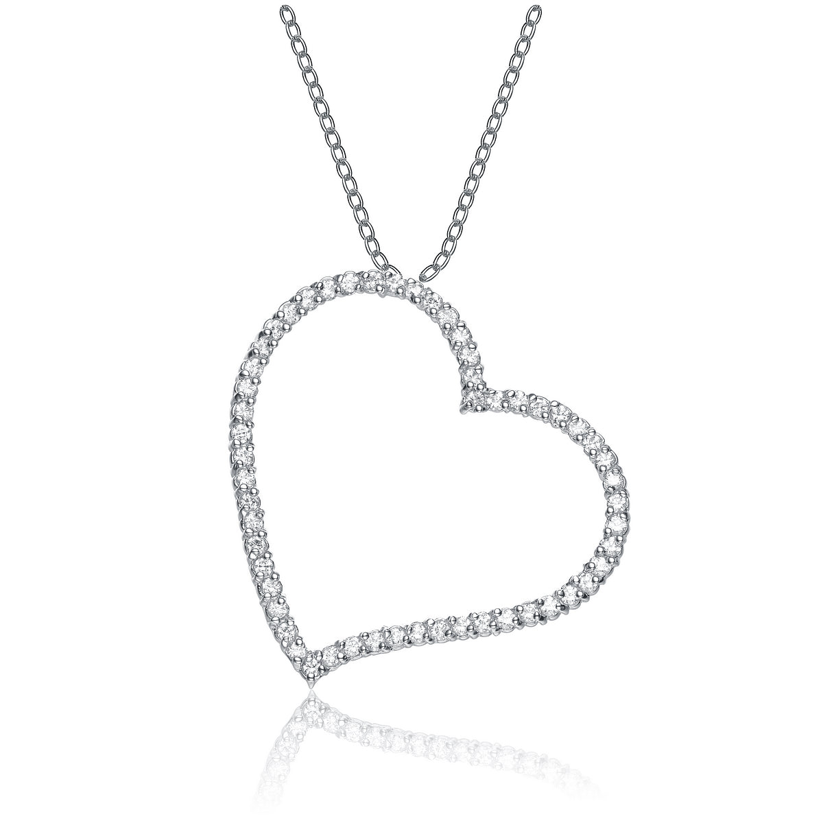 Sterling Silver Cubic Zirconia Heart Shape Pendant Necklace