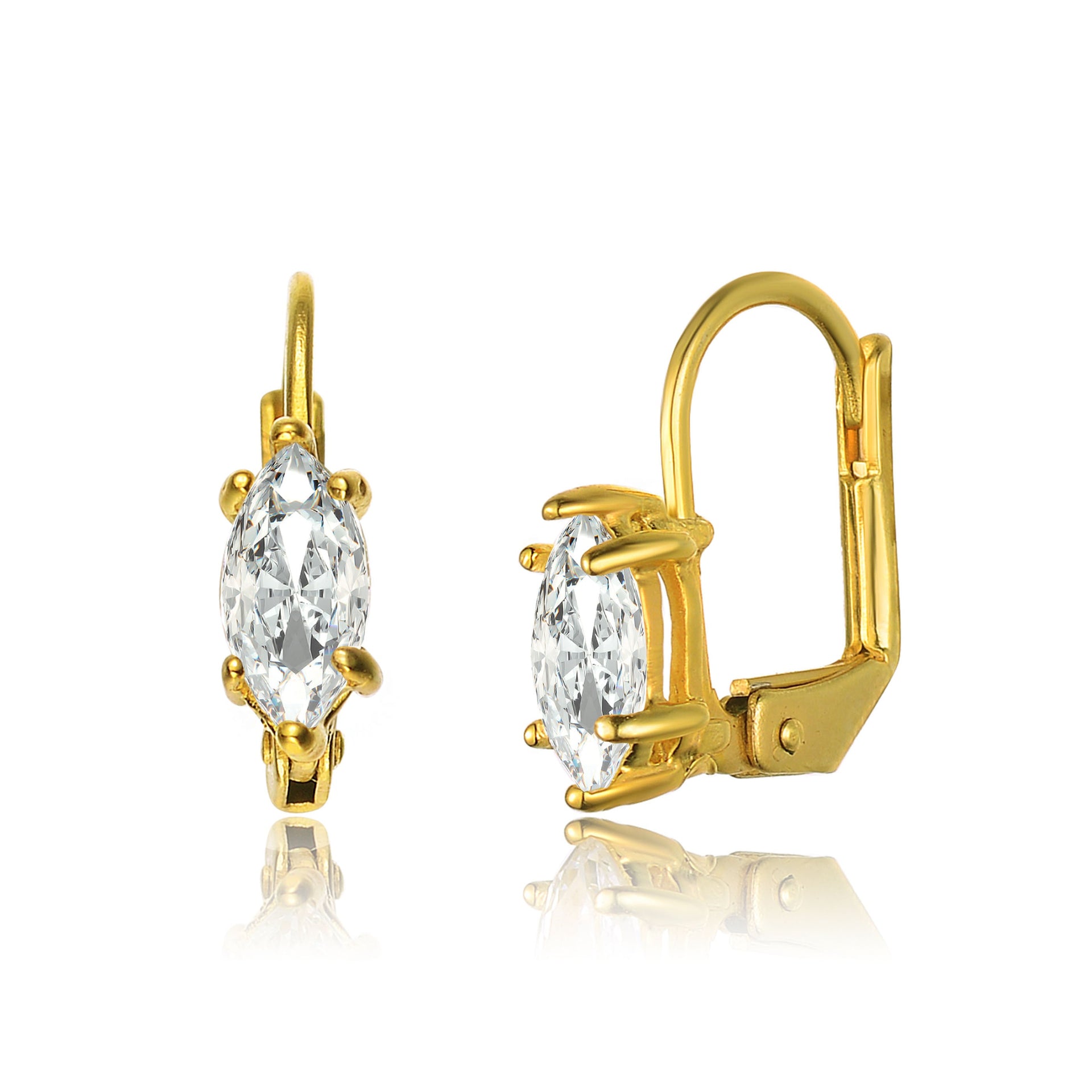 Sterling Silver Gold Plated Cubic Zirconia Leverback Drop Earrings