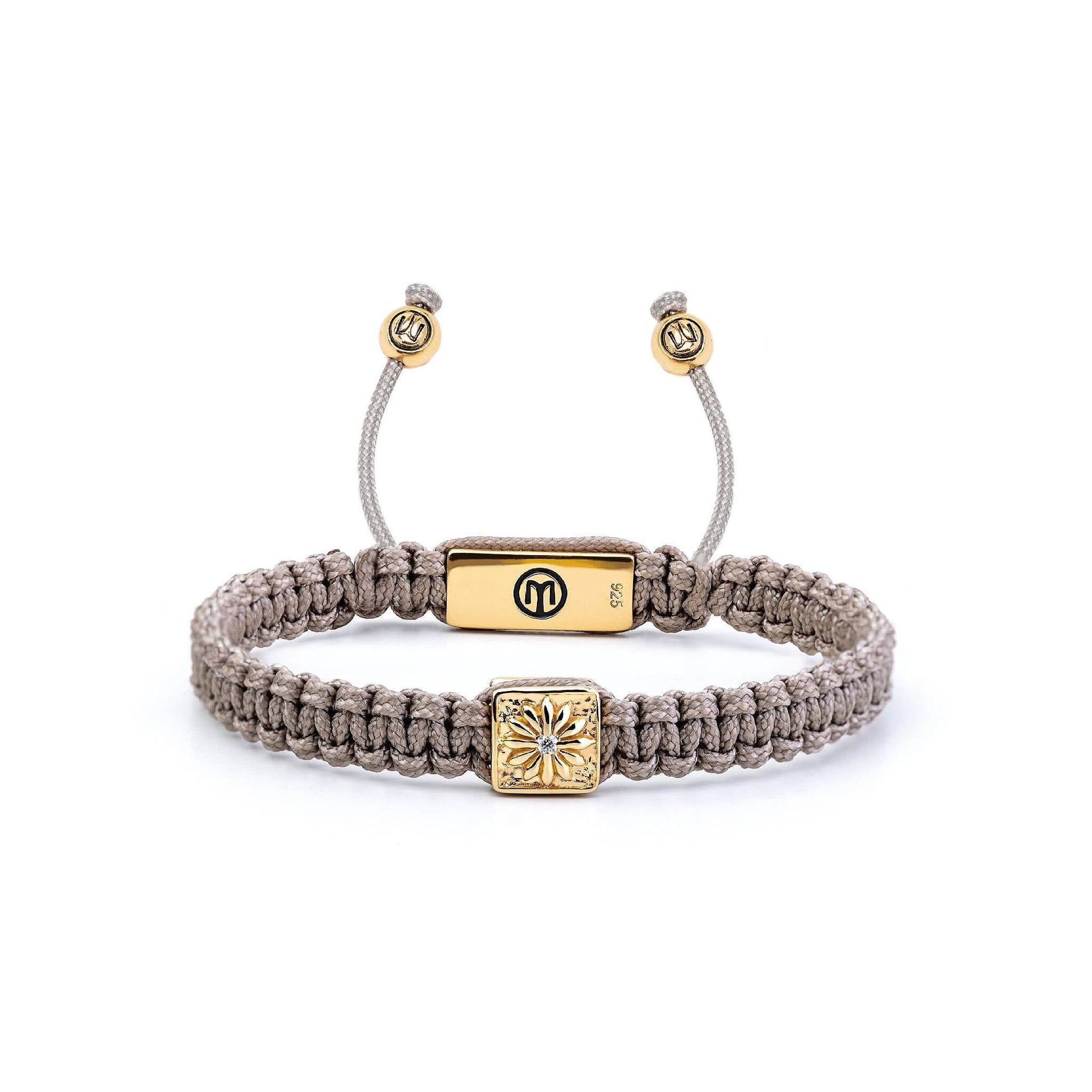 Beige Macráme Bracelet With White Moissanite In Gold - 8Mm