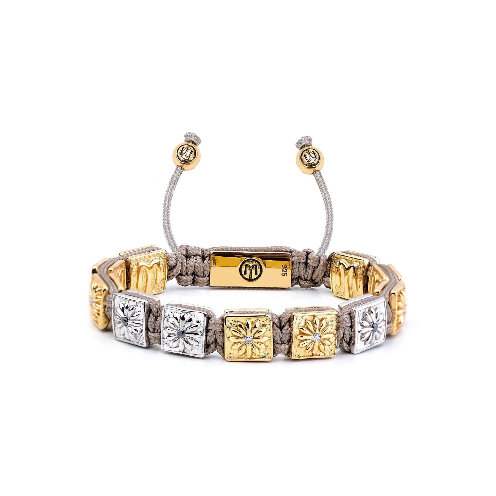 Beige Macráme Braided Bracelet In Silver & Gold