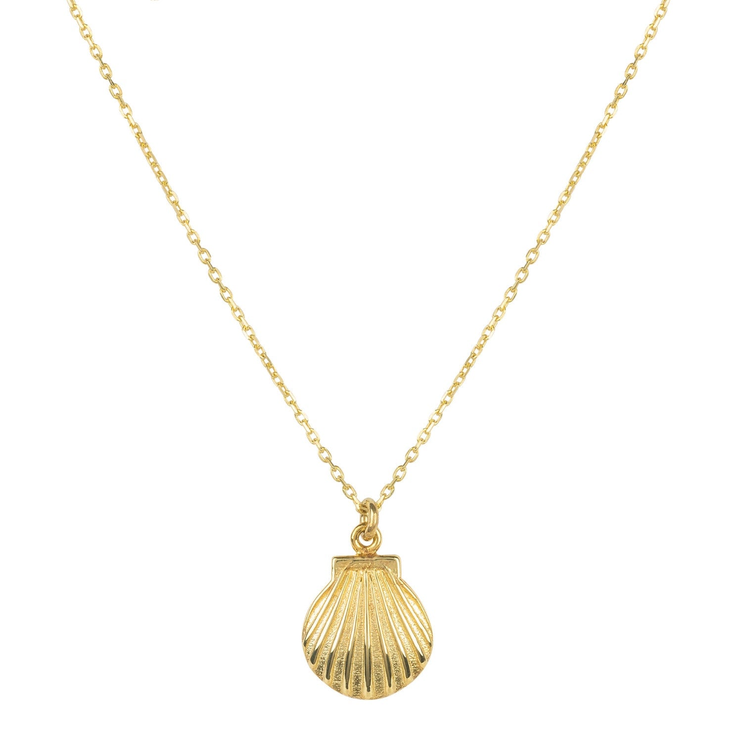 Cast Scallop Shell Shaped Mini Sterling Silver Necklace In Gold Plating