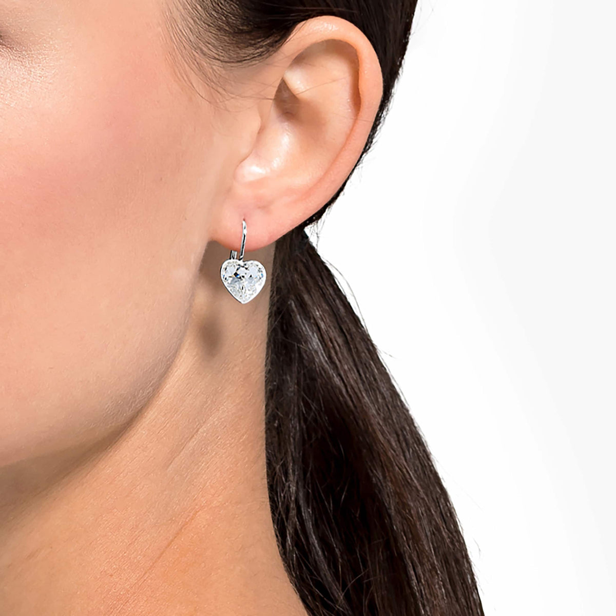 BELLA DROP EARRINGS HEART WHITE RHODIUM PLATED