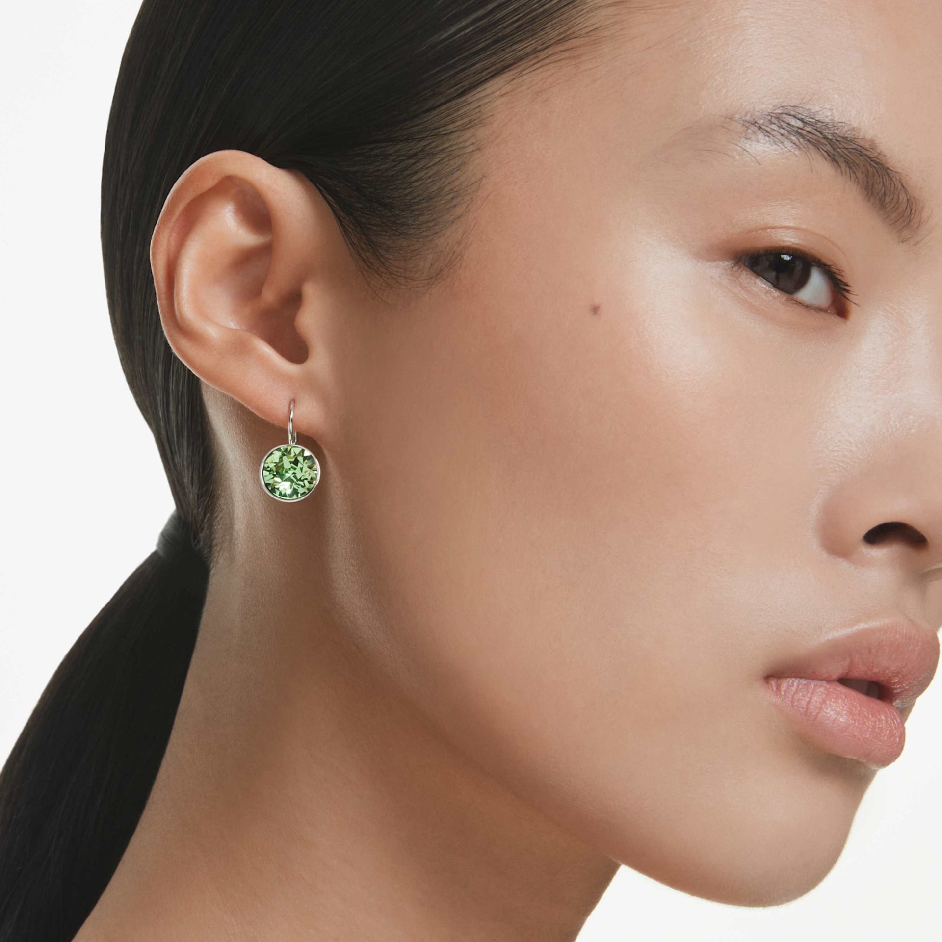 BELLA DROP EARRINGS ROUND CUT GREEN RHODIUM PLATED