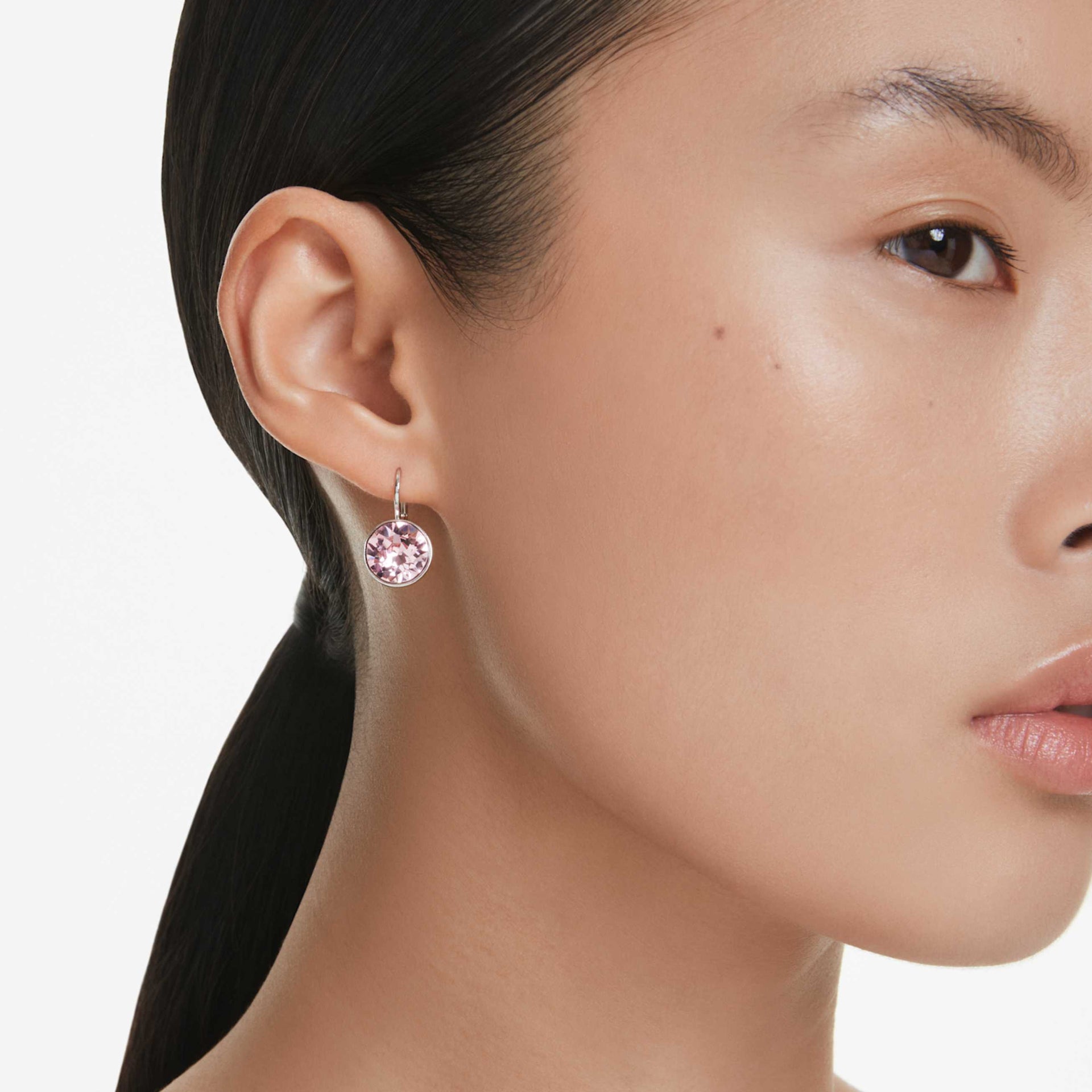 BELLA DROP EARRINGS ROUND CUT PINK RHODIUM PLATED