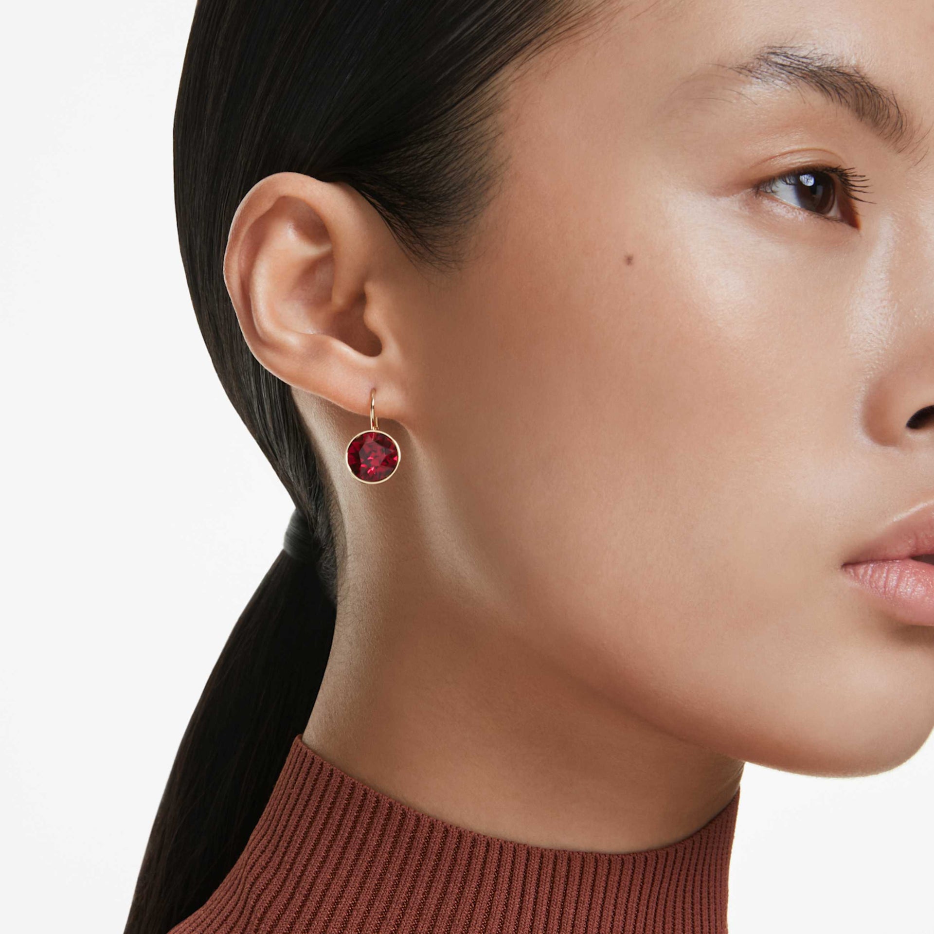 BELLA DROP EARRINGS ROUND CUT RED GOLD TONE PLATED