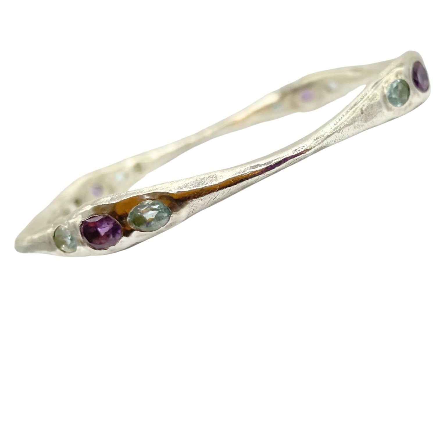 Bella - Twelve Gemstone Purple Amethyst, Blue Topaz Silver Bangle