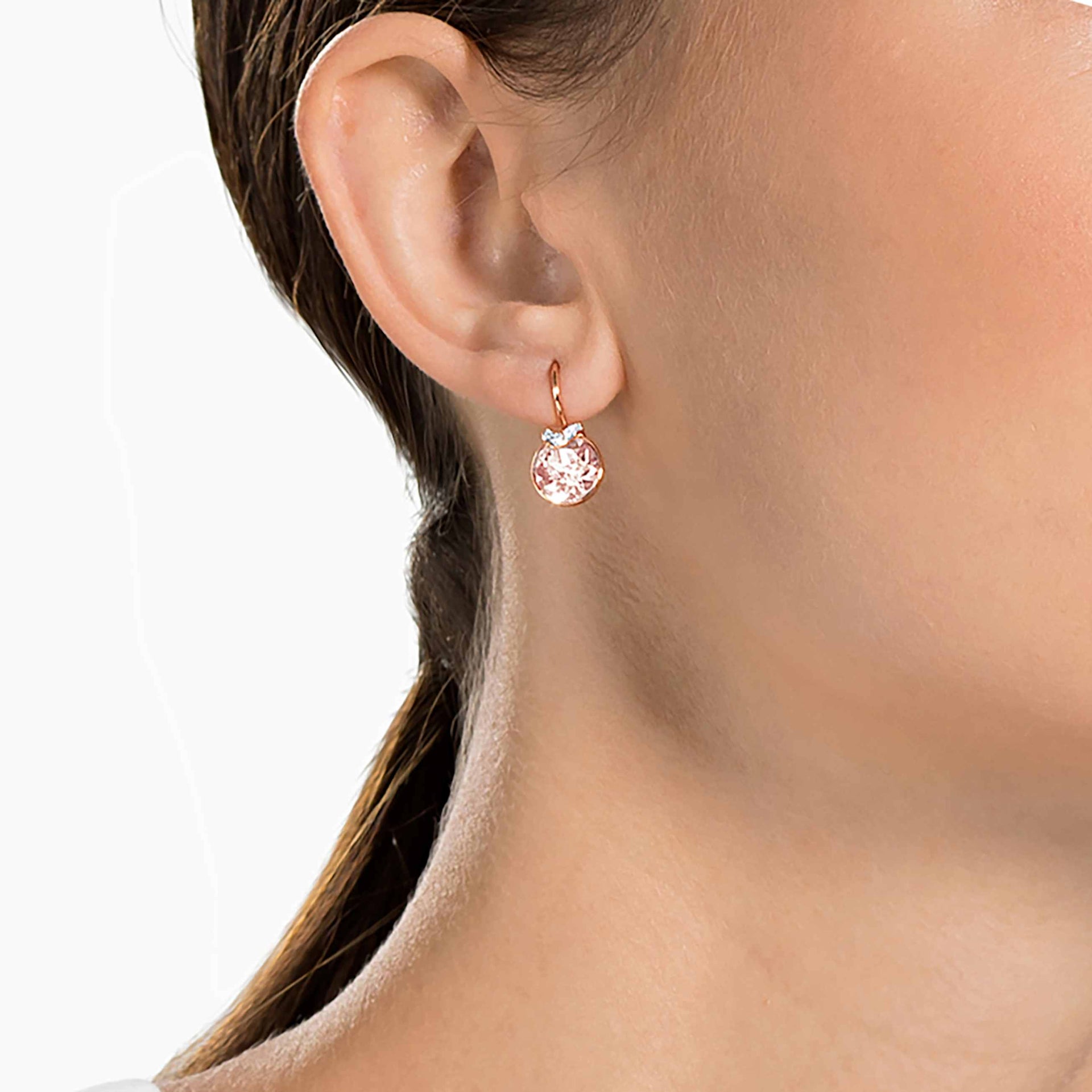 BELLA V DROP EARRINGS ROUND CUT GOLD TONE ROSE GOLD TONE PLATED
