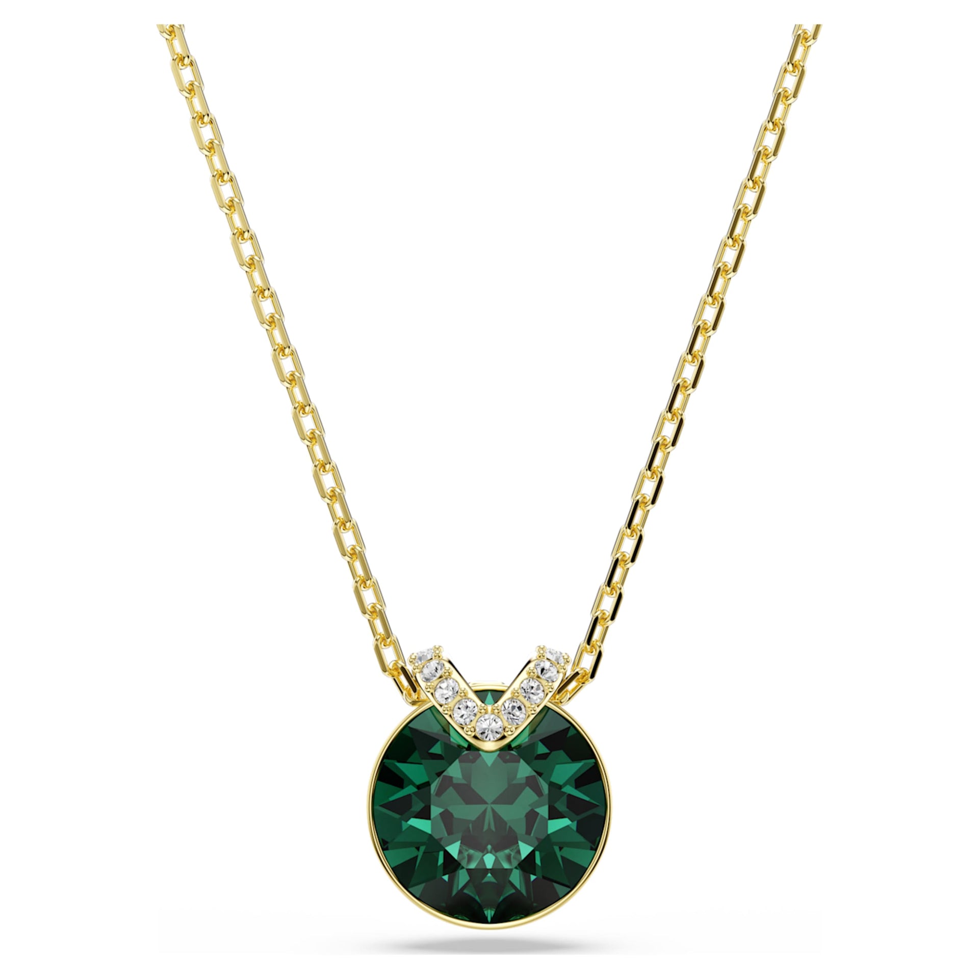 BELLA V PENDANT ROUND CUT GREEN GOLD TONE PLATED