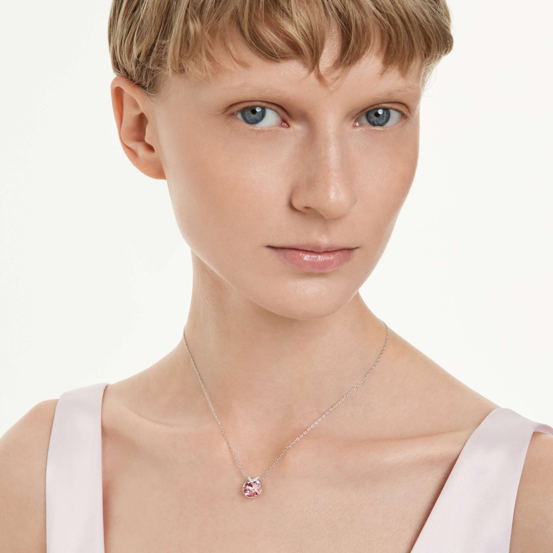 BELLA V PENDANT ROUND CUT PINK RHODIUM PLATED