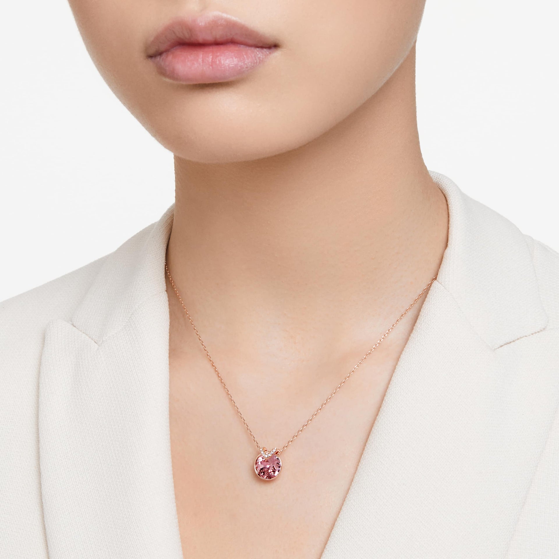 BELLA V PENDANT ROUND CUT PINK ROSE GOLD TONE PLATED