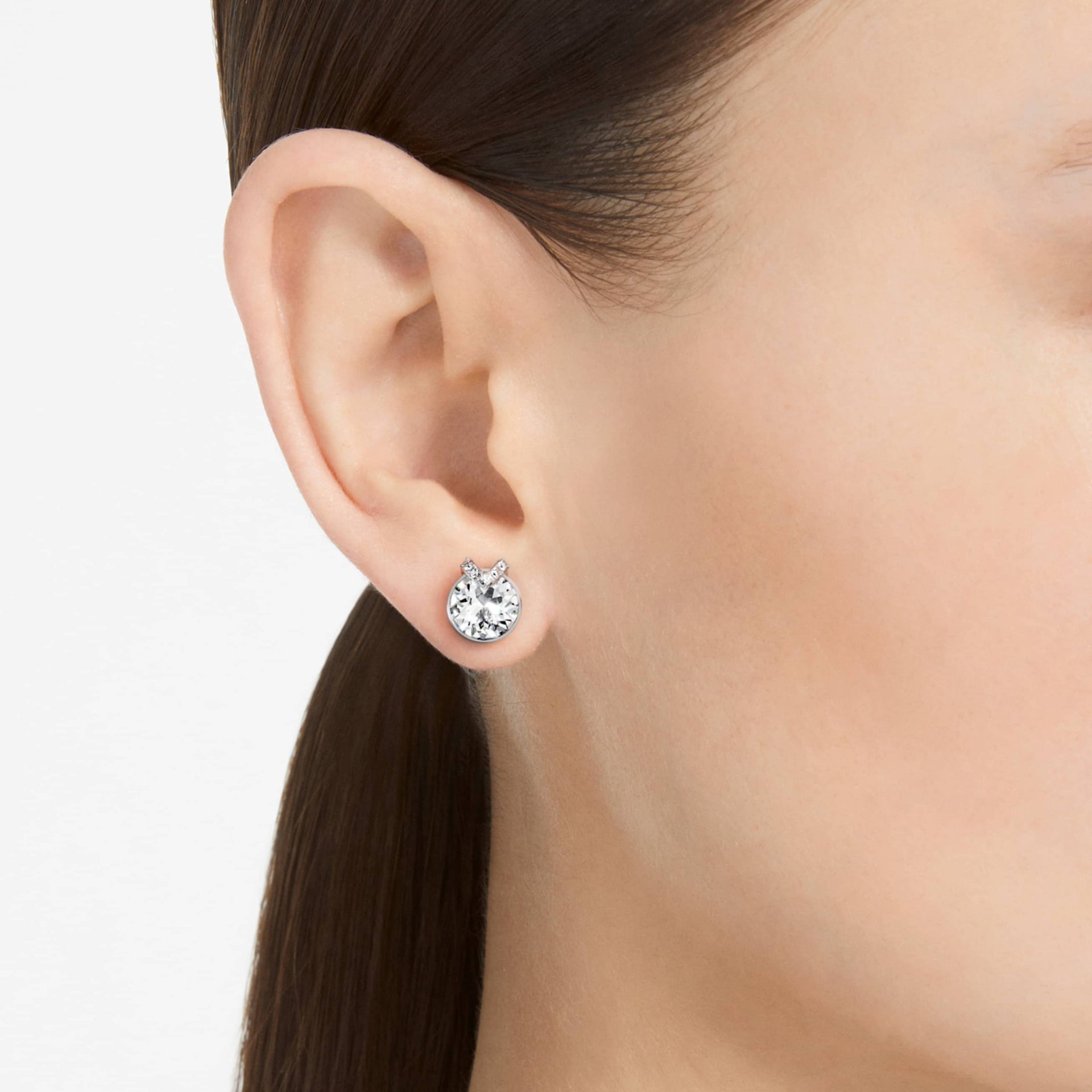 BELLA V STUD EARRINGS ROUND CUT PAVE WHITE RHODIUM PLATED