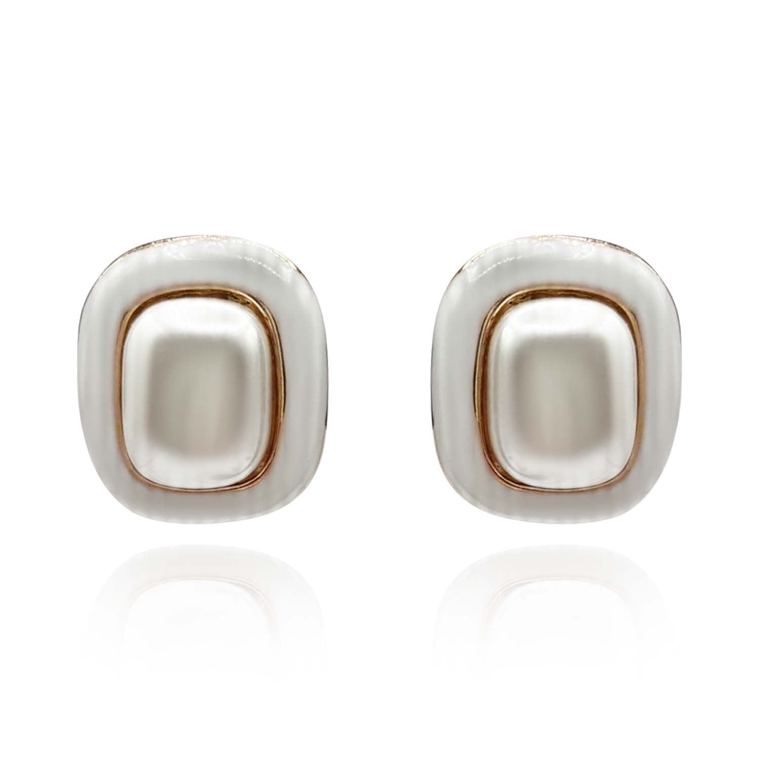 Belle White Enamel And Pearl Clip On Earrings