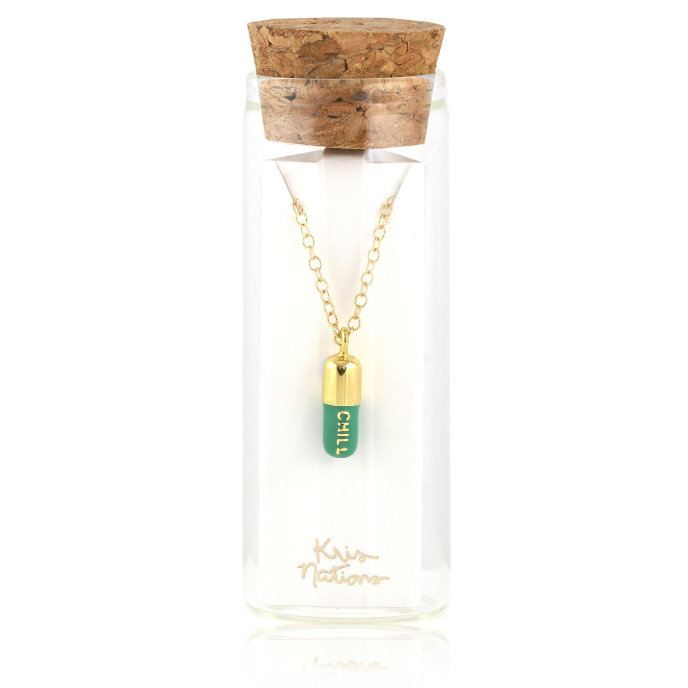 Chill Pill Enamel Necklace Gold Filled & Emerald Enamel