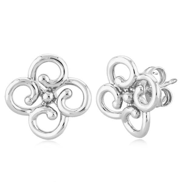 14K White Gold Silhouette Flower Earrings