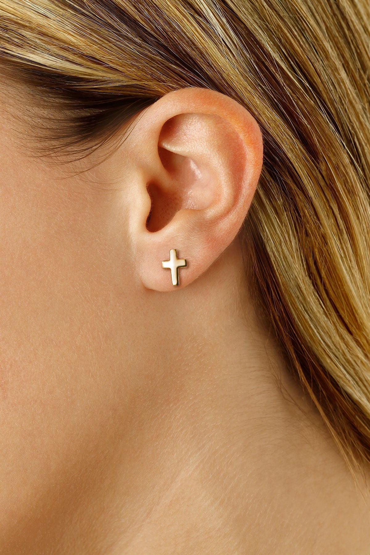 High Polished Gold Cross Earrings