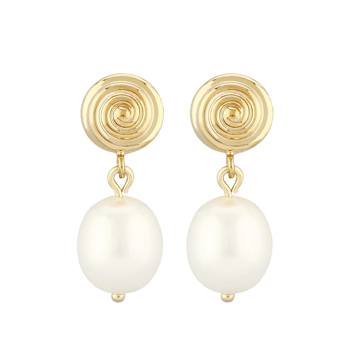 14K Yellow Gold Swirled Pearl Drop Earrings