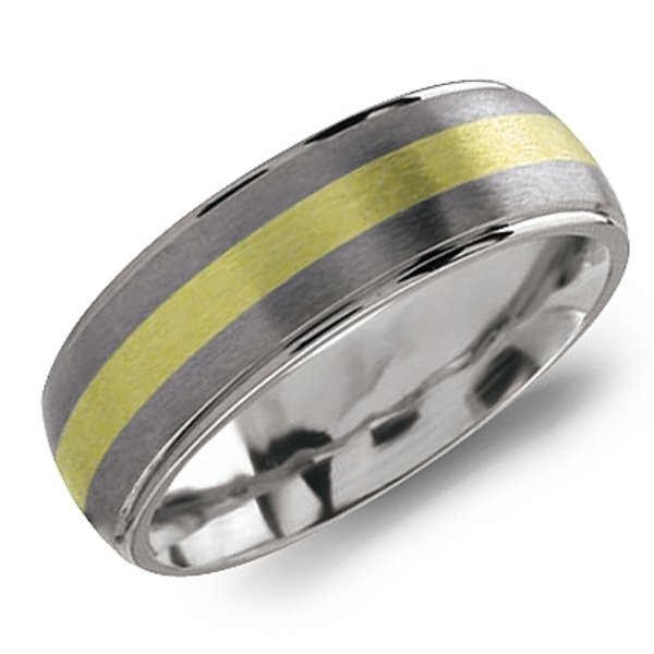 7MM Titanium and 18K Yellow Gold Center Wedding Band