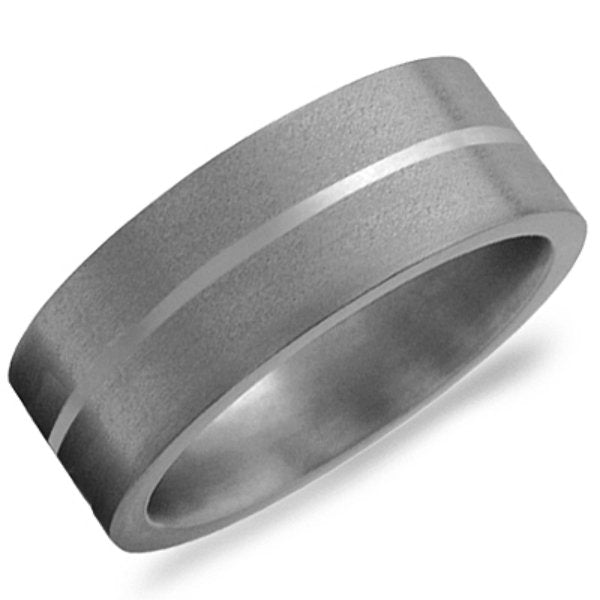 8MM Titanium & Silver Inlaid Wedding Band