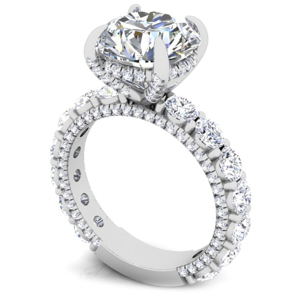 Alpha 4 Carat Round Diamond Engagement Ring with Large Side Diamonds