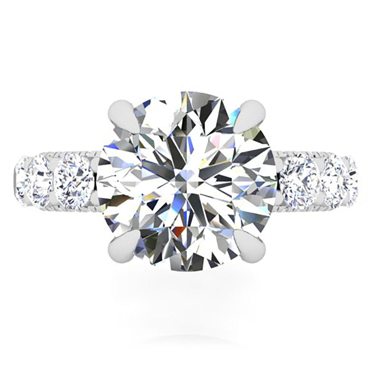 Alpha 4 Carat Round Diamond Engagement Ring with Large Side Diamonds