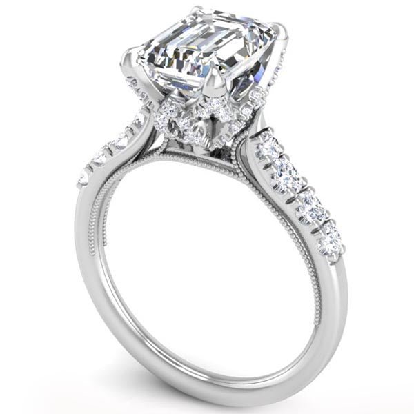 Astra Galactic Head Emerald Cut Diamond Engagement Ring