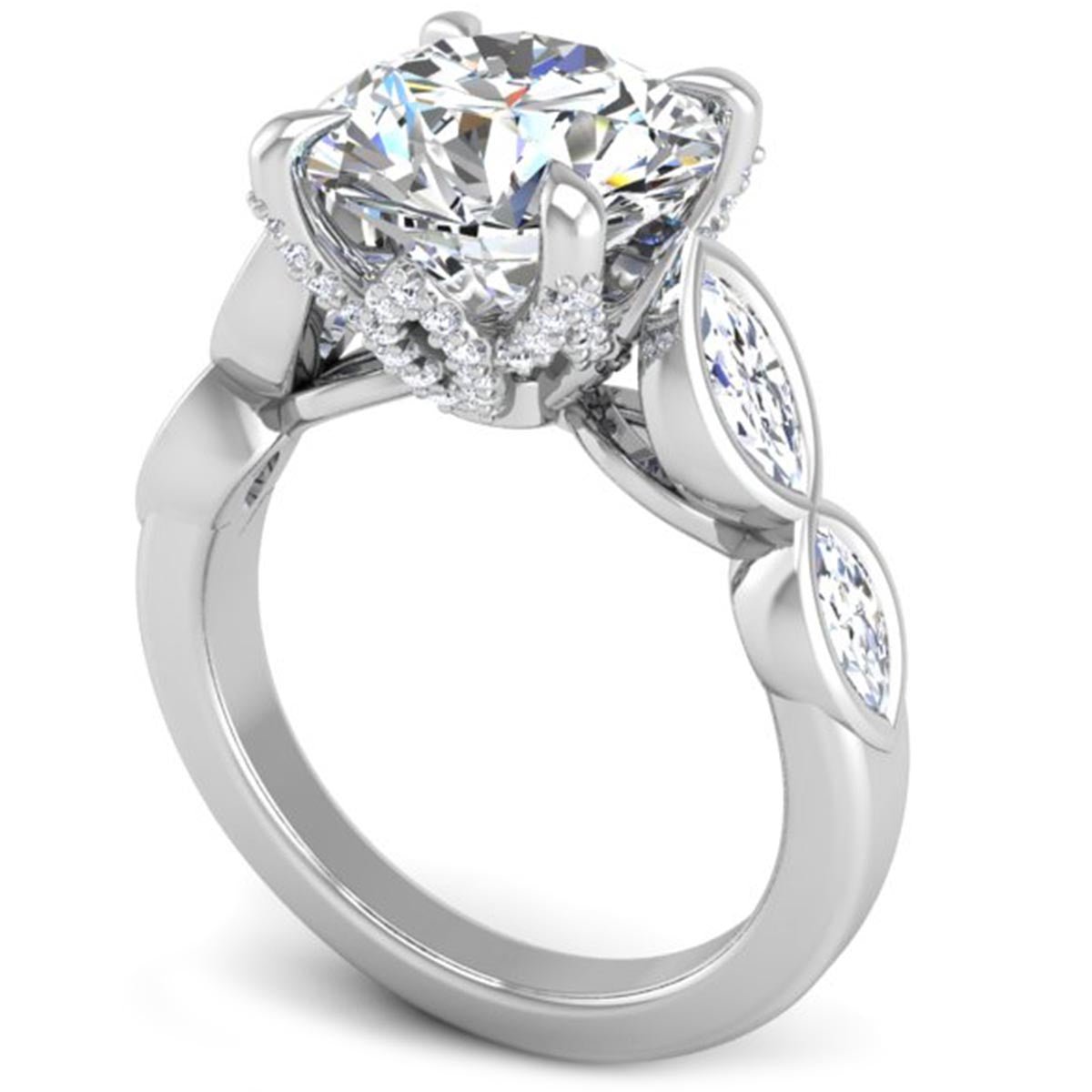Bella Round Lab-Grown Diamond Engagement Ring with Bezel Set Marquise Side Diamonds