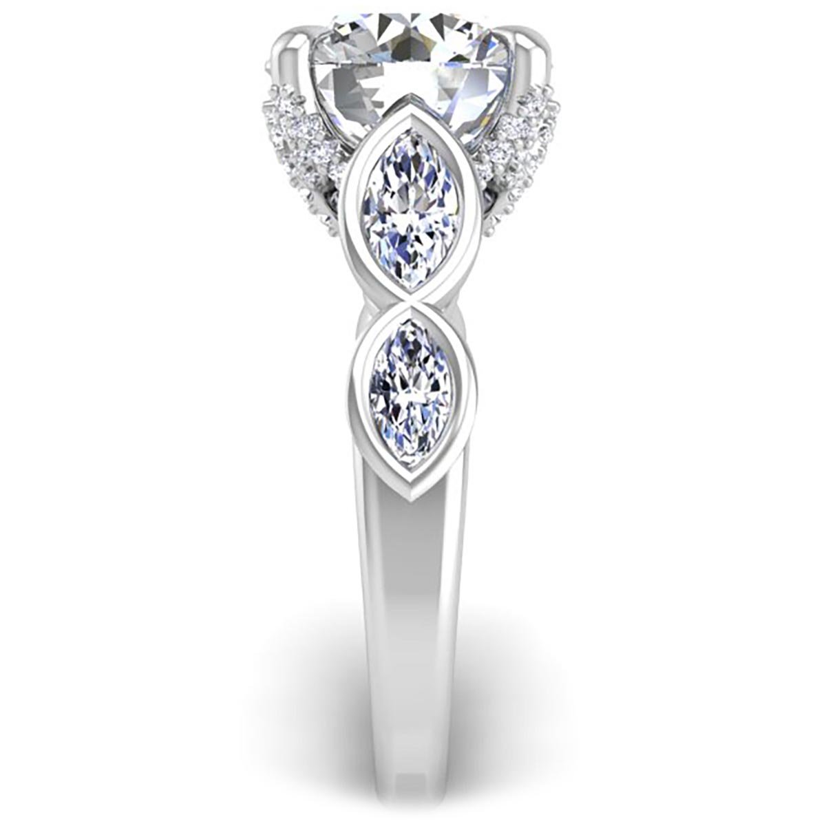 Bella Round Lab-Grown Diamond Engagement Ring with Bezel Set Marquise Side Diamonds