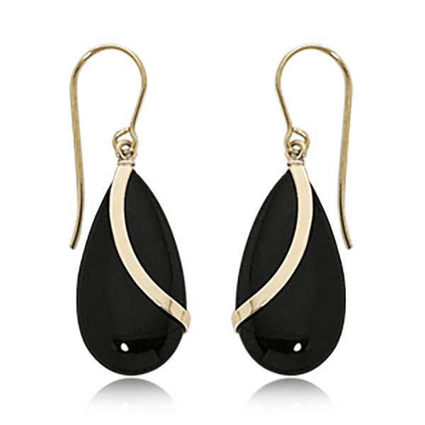 Black Onyx Almond Drop Swirl Dangle Earrings