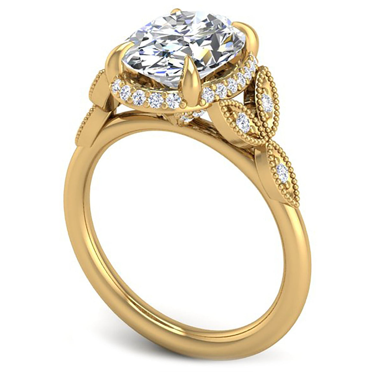 Briony Oval Cut Halo Nature Inspired Leaf Diamond Engagement Ring