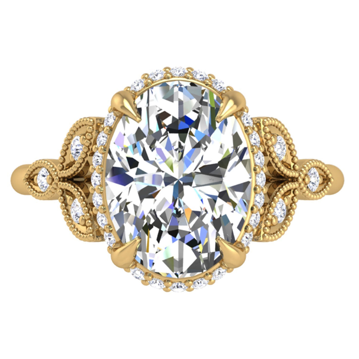 Briony Oval Cut Halo Nature Inspired Leaf Diamond Engagement Ring