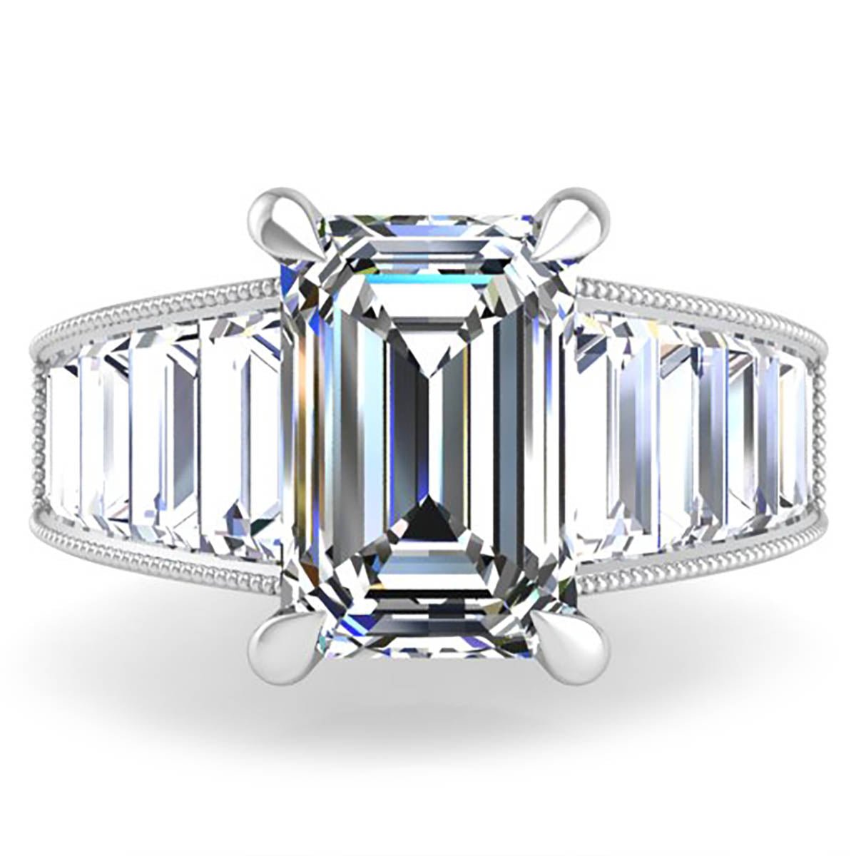 Carina Tapered Channel Set Emerald Cut Diamond Engagement Ring
