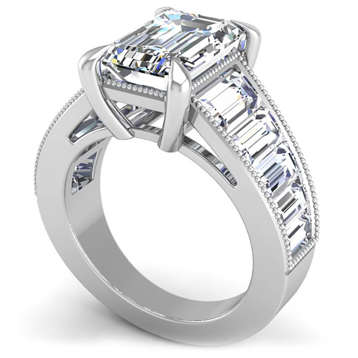 Carina Tapered Channel Set Emerald Cut Diamond Engagement Ring
