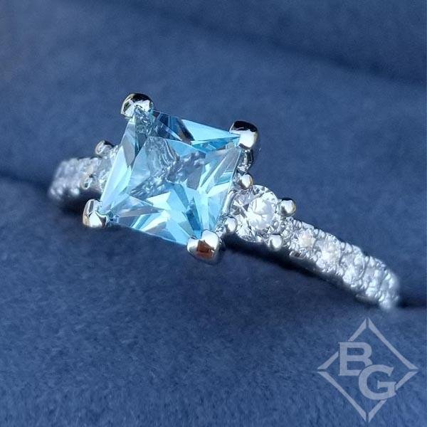 Custom Designed Princess Cut Aquamarine Engagement Ring