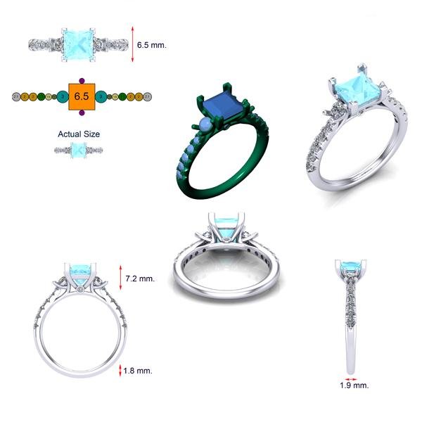 Custom Designed Princess Cut Aquamarine Engagement Ring
