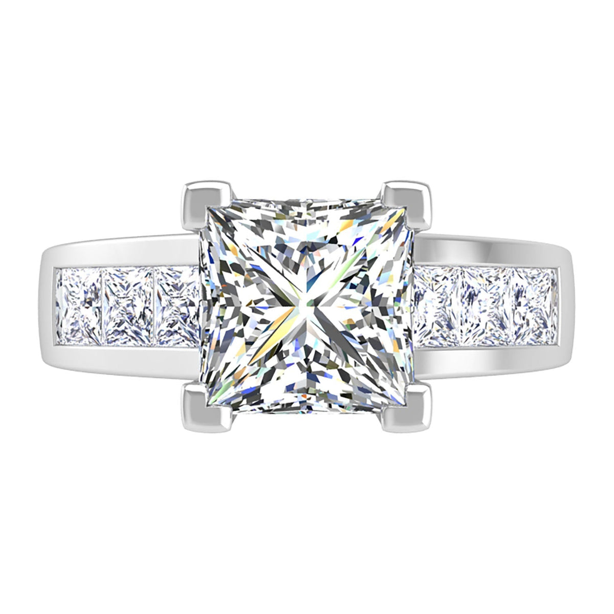 Elara Princess Cut Channel Set Wide Diamond Engagement Ring