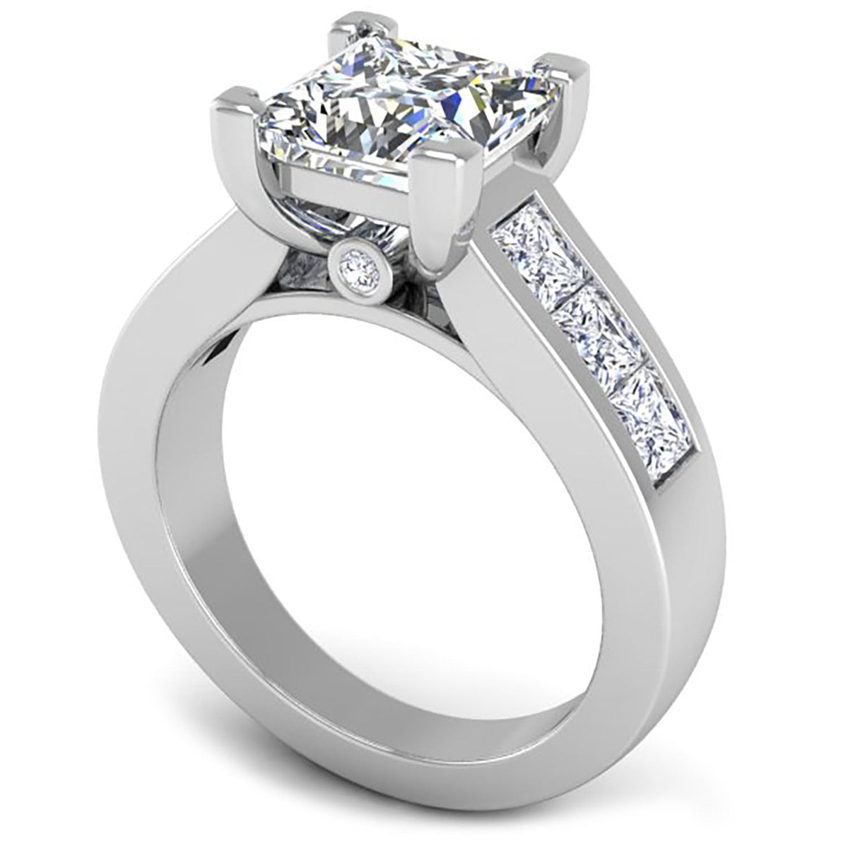 Elara Princess Cut Channel Set Wide Diamond Engagement Ring