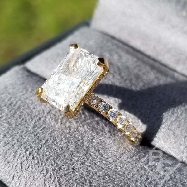 Elongated Radiant Hidden Halo Diamond Engagement Ring