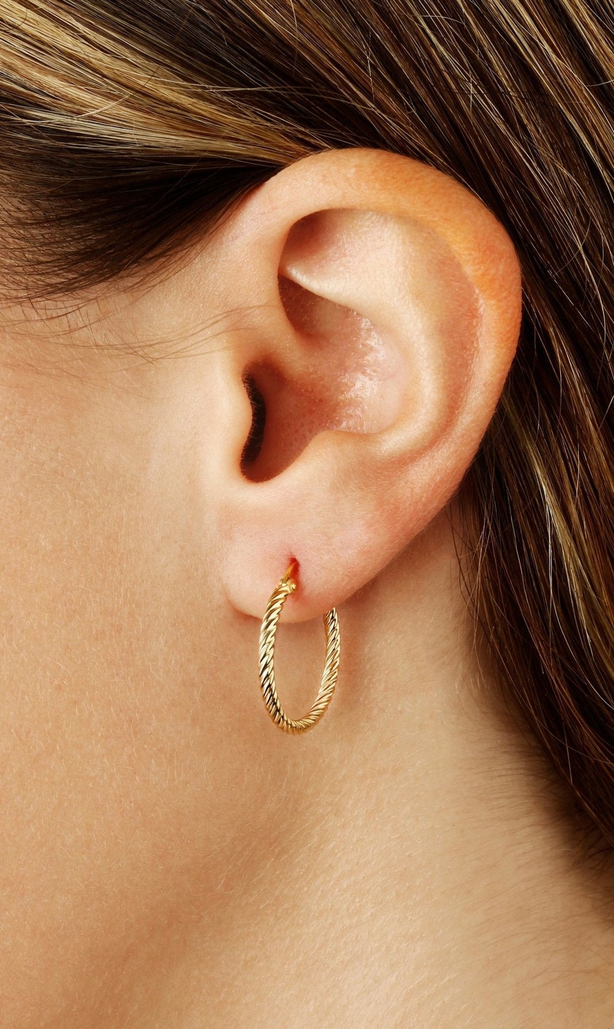 Gold Twist Tube Hoop Earrings