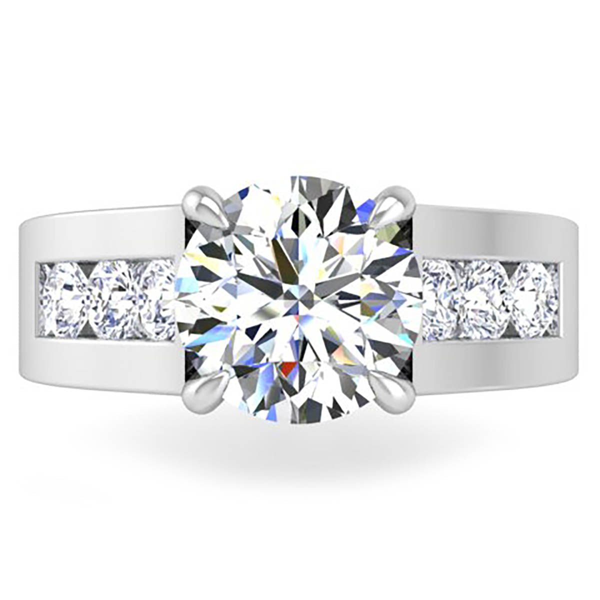 Janus Round Cut Channel Set Wide Diamond Engagement Ring