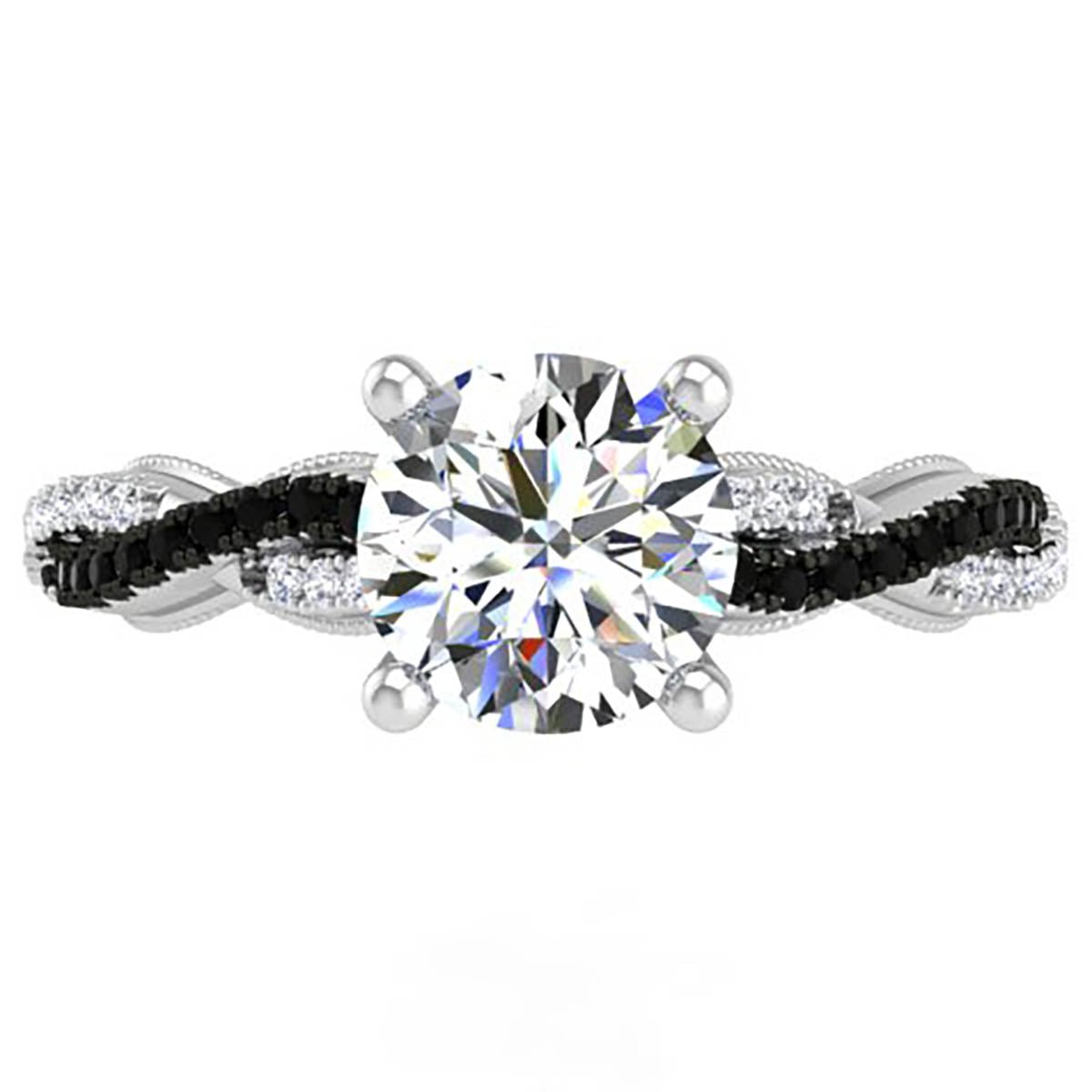 Luna Twist Hidden Halo Black & White Diamond Engagement Ring