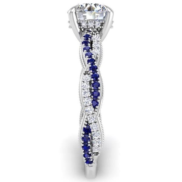 Luna Twist Hidden Halo Blue Sapphire Engagement Ring